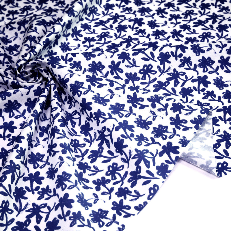 Tissu cotonnade aux fleurs japonaise & dessins à l'encre de Chine : rouge, noir, bleu - OEKO - TEX - tissuspipi.com
