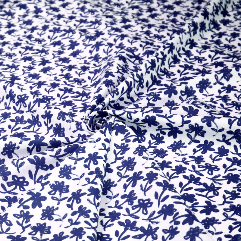 Tissu cotonnade aux fleurs japonaise & dessins à l'encre de Chine : rouge, noir, bleu - OEKO - TEX - tissuspipi.com