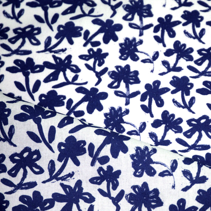 Tissu cotonnade aux fleurs japonaise & dessins à l'encre de Chine : rouge, noir, bleu - OEKO - TEX - tissuspipi.com