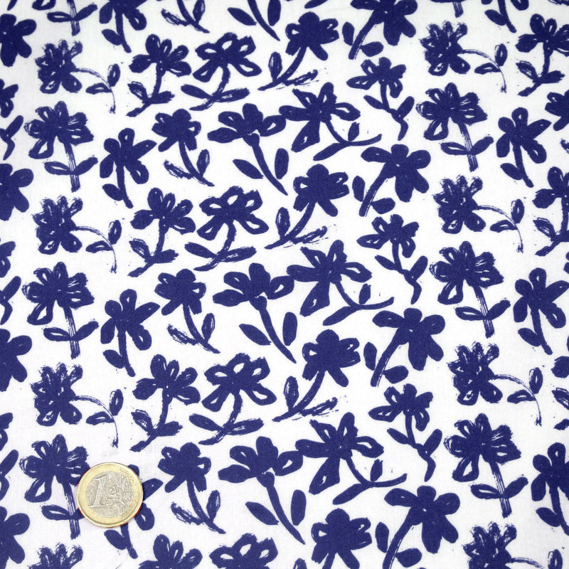 Tissu cotonnade aux fleurs japonaise & dessins à l'encre de Chine : rouge, noir, bleu - OEKO - TEX - tissuspipi.com