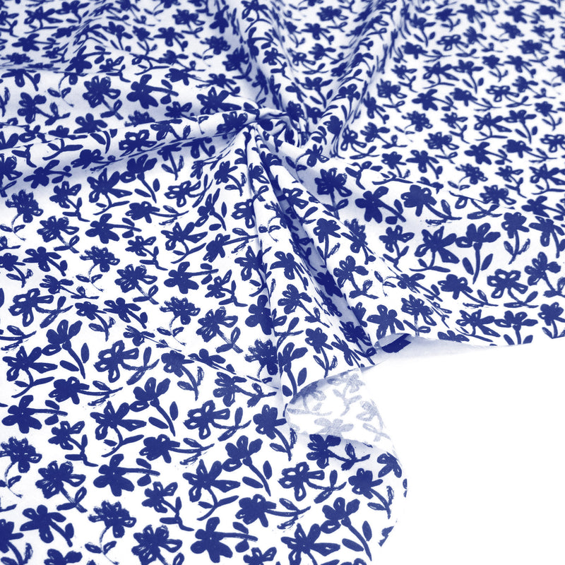 Tissu cotonnade aux fleurs japonaise & dessins à l'encre de Chine : rouge, noir, bleu - OEKO - TEX - tissuspipi.com