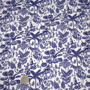 Tissu Toile de Jouy bleu forêt tropicale : cotonnade ou gabardine - OEKO - TEX - tissuspipi.com