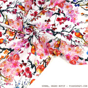 Tissu coton motif jardin japonais GUNMA aux oiseaux et fleurs de cerisier - OEKO - TEX - tissuspipi.com
