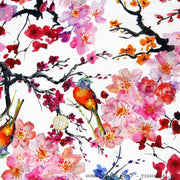 Tissu coton motif jardin japonais GUNMA aux oiseaux et fleurs de cerisier - OEKO - TEX - tissuspipi.com