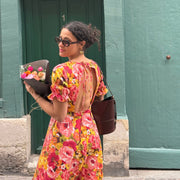 Tissu gabardine coton imprimée fleuri Vintage jaune, rouge, rose - OEKO - TEX STANDARD 100 - tissuspipi.com