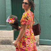 Tissu gabardine coton imprimée fleuri Vintage jaune, rouge, rose - OEKO - TEX STANDARD 100 - tissuspipi.com