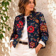 Tissu demi-natté coton bleu pétrole motif floral INDIENNES par Inkfabrik - Collection Thevenon - tissuspipi.com