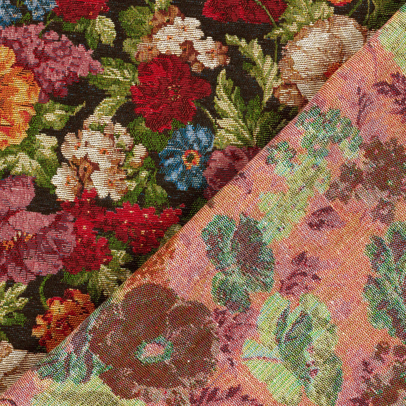 Tissu jacquard gobelin motif floral grandes fleurs multicolores - Idéal habillement, vestes/manteaux et ameublement -  STANDARD 100 OEKO-TEX