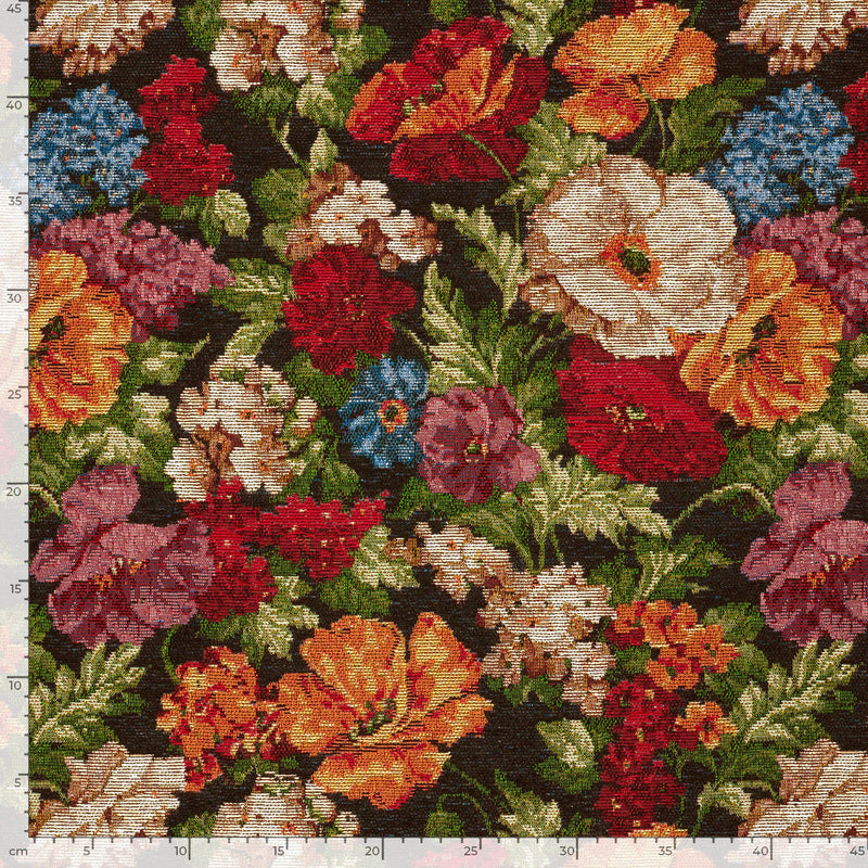 Tissu jacquard gobelin motif floral grandes fleurs multicolores - Idéal habillement, vestes/manteaux et ameublement -  STANDARD 100 OEKO-TEX