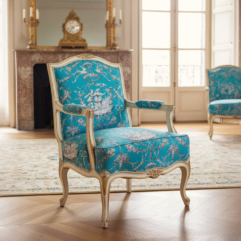 Tissu coton épais TOILE DE JOUY LES AMOURS, bleu, grande largeur 280cm - tissuspipi.com