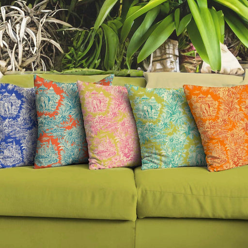 Tissu coton TOILE DE JOUY illustrations indiennes, nombreuses couleurs estivales ! - tissuspipi.com