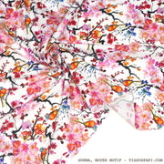Tissu coton motif jardin japonais GUNMA aux oiseaux et fleurs de cerisier - OEKO - TEX - tissuspipi.com