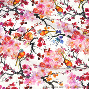 Tissu coton motif jardin japonais GUNMA aux oiseaux et fleurs de cerisier - OEKO - TEX - tissuspipi.com