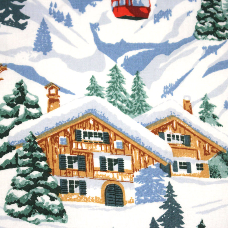 Tissu cotonnade Ski, chalets et montagnes enneigées - OEKO - TEX STANDARD 100 - tissuspipi.com