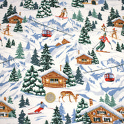 Tissu cotonnade Ski, chalets et montagnes enneigées - OEKO - TEX STANDARD 100 - tissuspipi.com