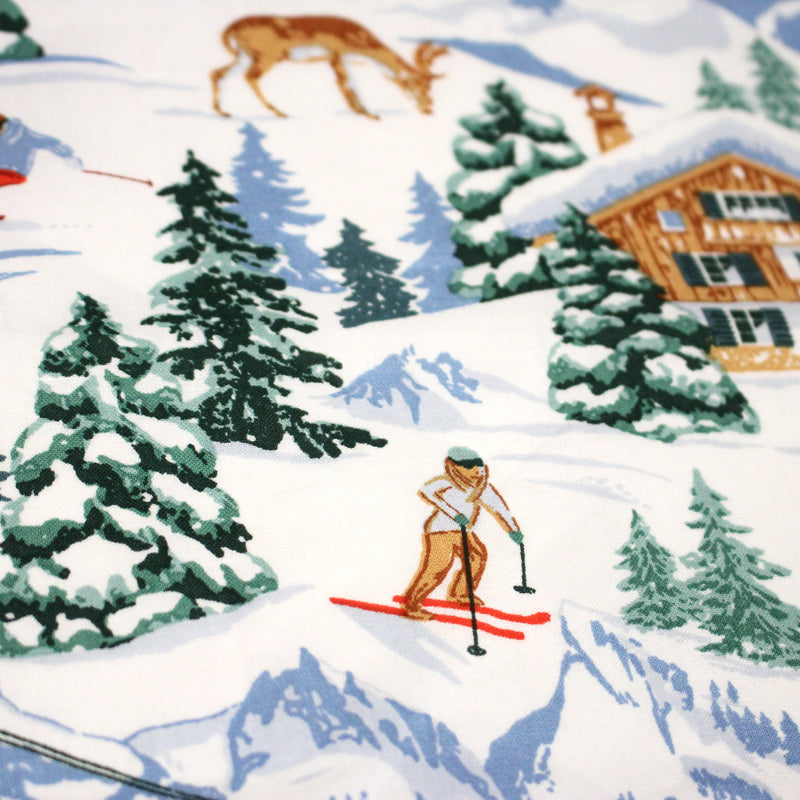 Tissu cotonnade Ski, chalets et montagnes enneigées - OEKO - TEX STANDARD 100 - tissuspipi.com