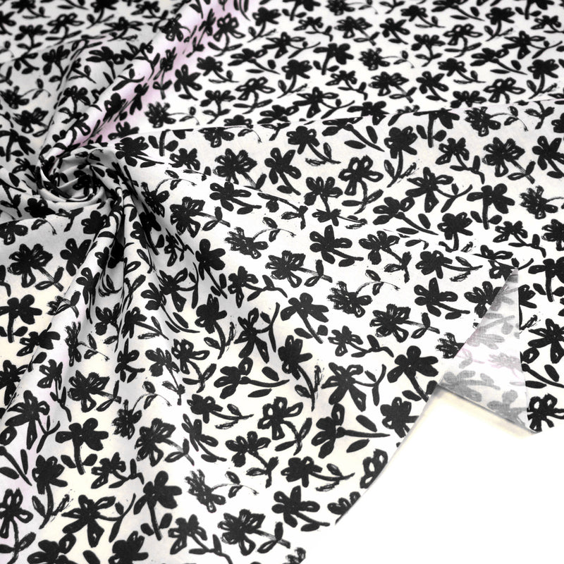 Tissu cotonnade aux fleurs japonaise & dessins à l'encre de Chine : rouge, noir, bleu - OEKO - TEX - tissuspipi.com