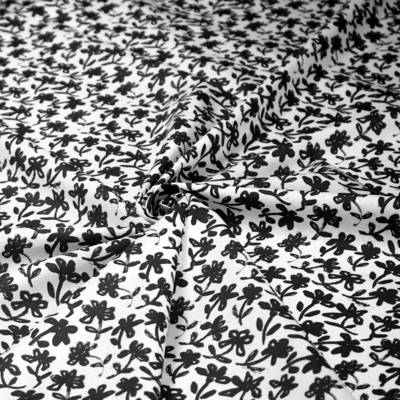 Tissu cotonnade aux fleurs japonaise & dessins à l'encre de Chine : rouge, noir, bleu - OEKO - TEX - tissuspipi.com