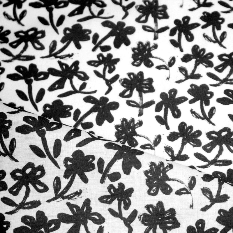 Tissu cotonnade aux fleurs japonaise & dessins à l'encre de Chine : rouge, noir, bleu - OEKO - TEX - tissuspipi.com