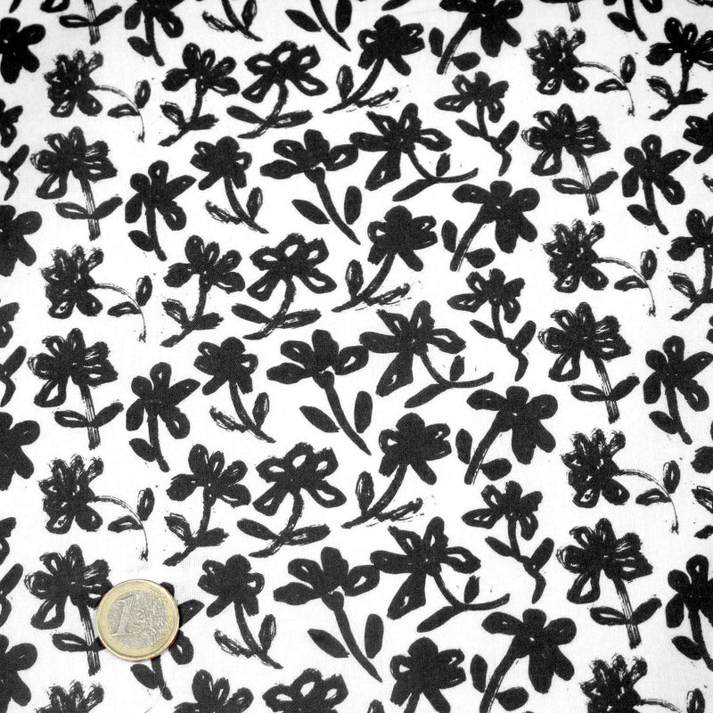 Tissu cotonnade aux fleurs japonaise & dessins à l'encre de Chine : rouge, noir, bleu - OEKO - TEX - tissuspipi.com