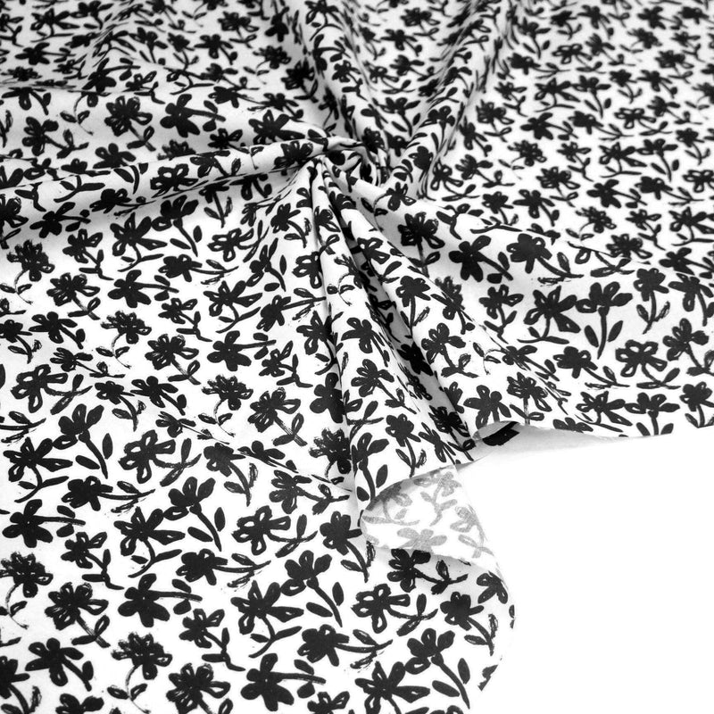Tissu cotonnade aux fleurs japonaise & dessins à l'encre de Chine : rouge, noir, bleu - OEKO - TEX - tissuspipi.com