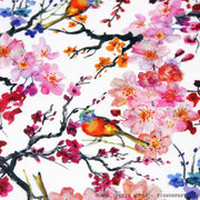 Tissu coton motif jardin japonais GUNMA aux oiseaux et fleurs de cerisier - OEKO - TEX - tissuspipi.com