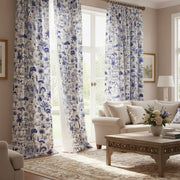 Tissu coton demi - natté TOILE DE JOUY MODERNE JARDIN MAJORELLE, tons blancs et bleus - tissuspipi.com