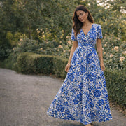 Tissu voile de coton imprimé INDIENNES écru aux fleurs bleues et marine - tissuspipi.com