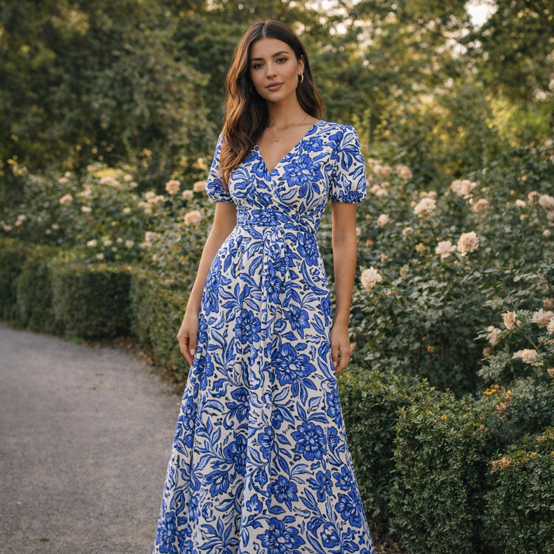 Tissu voile de coton imprimé INDIENNES écru aux fleurs bleues et marine - tissuspipi.com