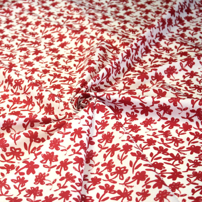 Tissu cotonnade aux fleurs japonaise & dessins à l'encre de Chine : rouge, noir, bleu - OEKO - TEX - tissuspipi.com