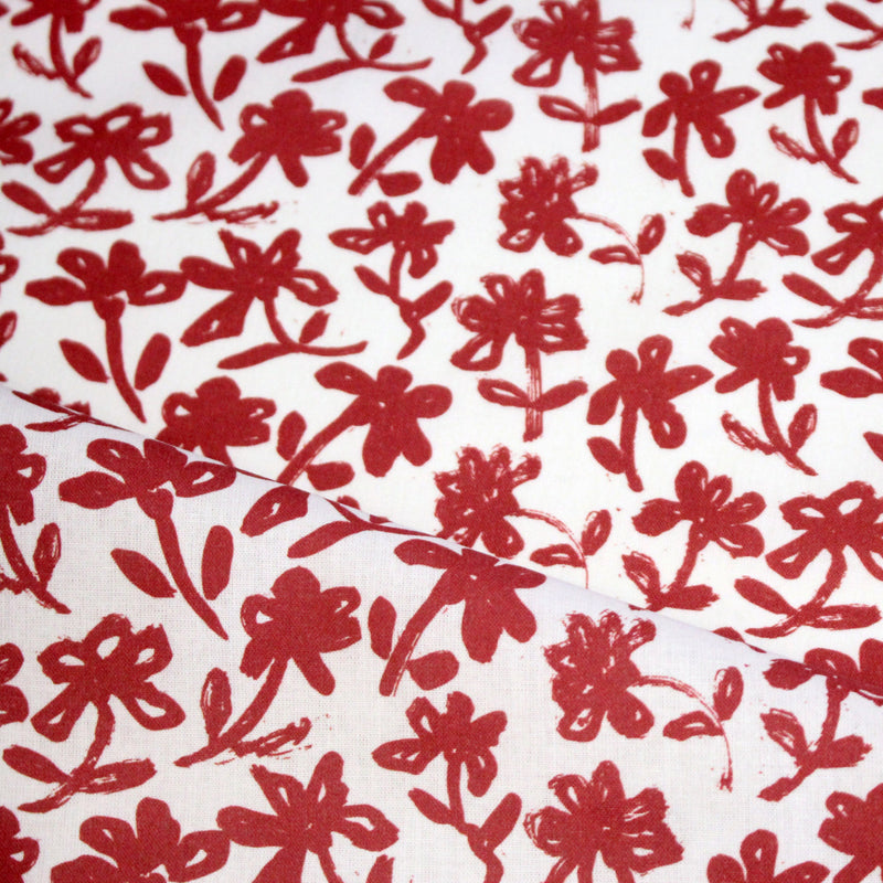 Tissu cotonnade aux fleurs japonaise & dessins à l'encre de Chine : rouge, noir, bleu - OEKO - TEX - tissuspipi.com