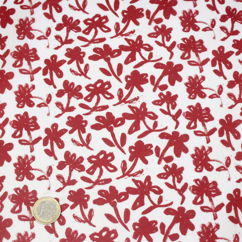 Tissu cotonnade aux fleurs japonaise & dessins à l'encre de Chine : rouge, noir, bleu - OEKO - TEX - tissuspipi.com
