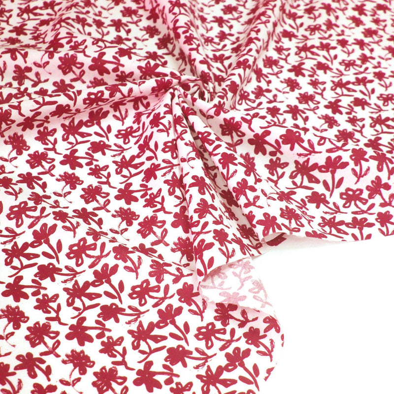 Tissu cotonnade aux fleurs japonaise & dessins à l'encre de Chine : rouge, noir, bleu - OEKO - TEX - tissuspipi.com