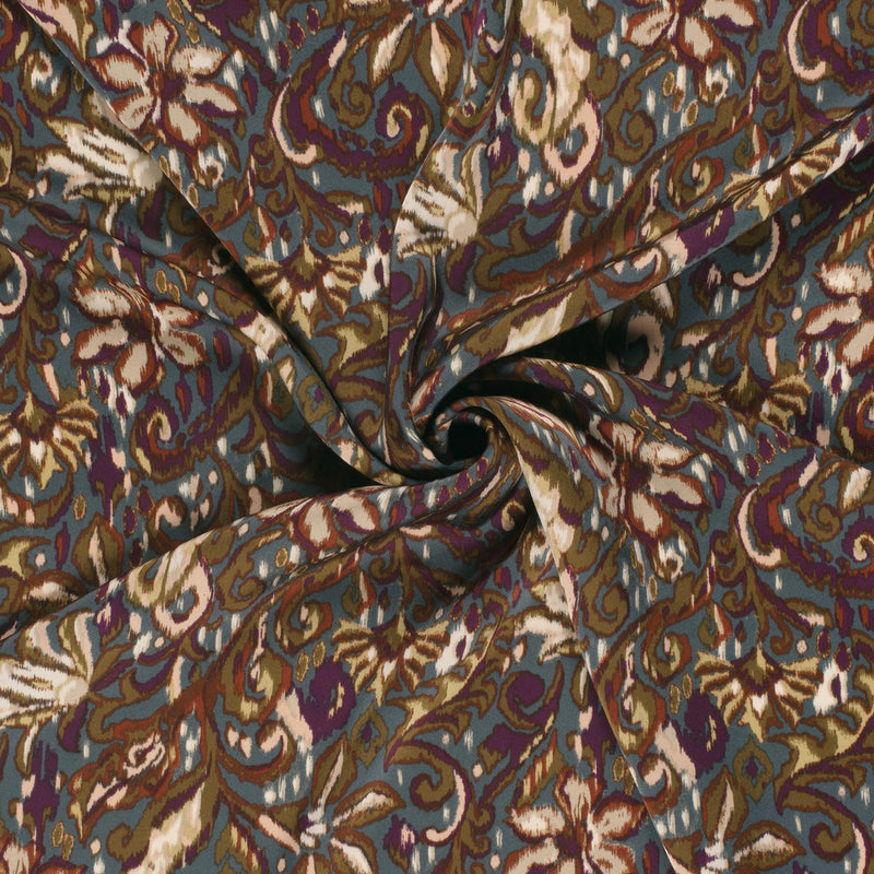 Tissu habillement satin duchesse, imprimé fleur indien multicolore : nombreuses couleurs - tissuspipi.com