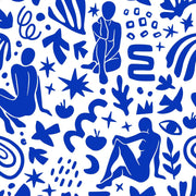 Tissu gabardine imprimée SILHOUETTE : trois motifs bleus et blancs - OEKO - TEX STANDARD 100 - tissuspipi.com