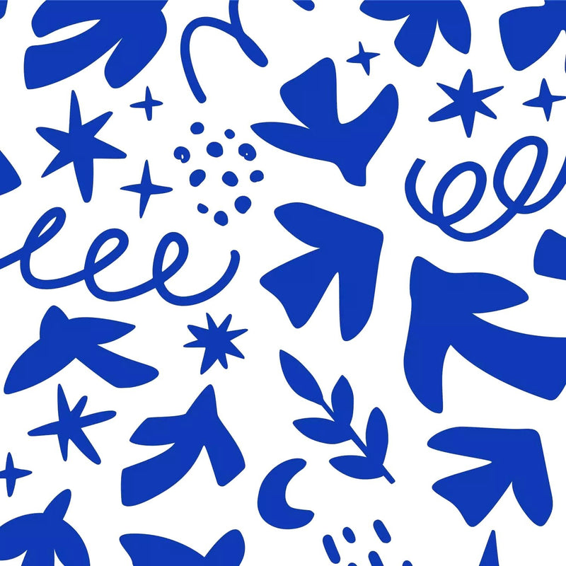 Tissu gabardine imprimée SILHOUETTE : trois motifs bleus et blancs - OEKO - TEX STANDARD 100 - tissuspipi.com
