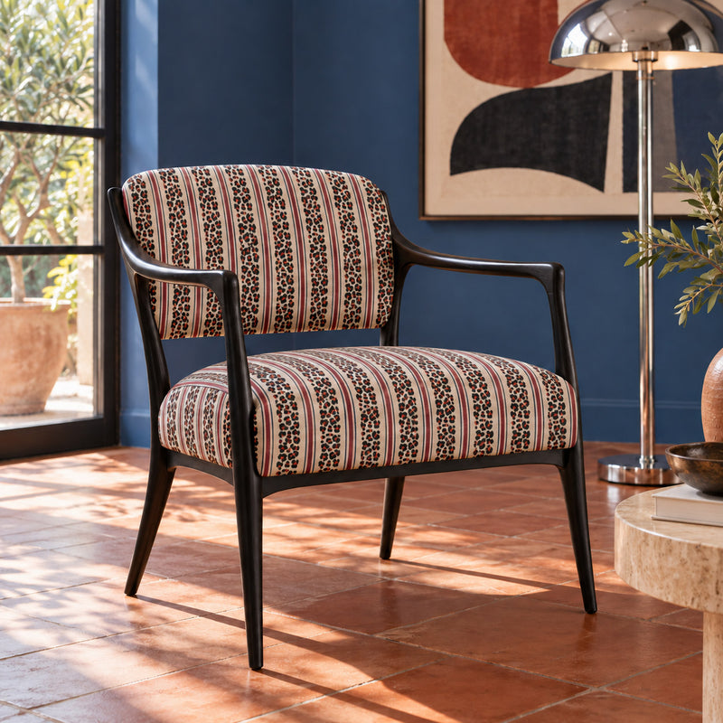 Tissu coton demi-natté LEOPARD & rayures bordeaux et bleues, fond lin - OEKO-TEX STANDARD 100 - tissuspipi.com