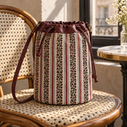 Tissu coton demi-natté LEOPARD & rayures bordeaux et bleues, fond lin - OEKO-TEX STANDARD 100 - tissuspipi.com