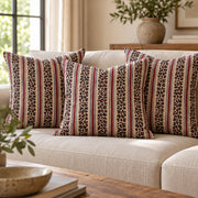 Tissu coton demi-natté LEOPARD & rayures bordeaux et bleues, fond lin - OEKO-TEX STANDARD 100 - tissuspipi.com