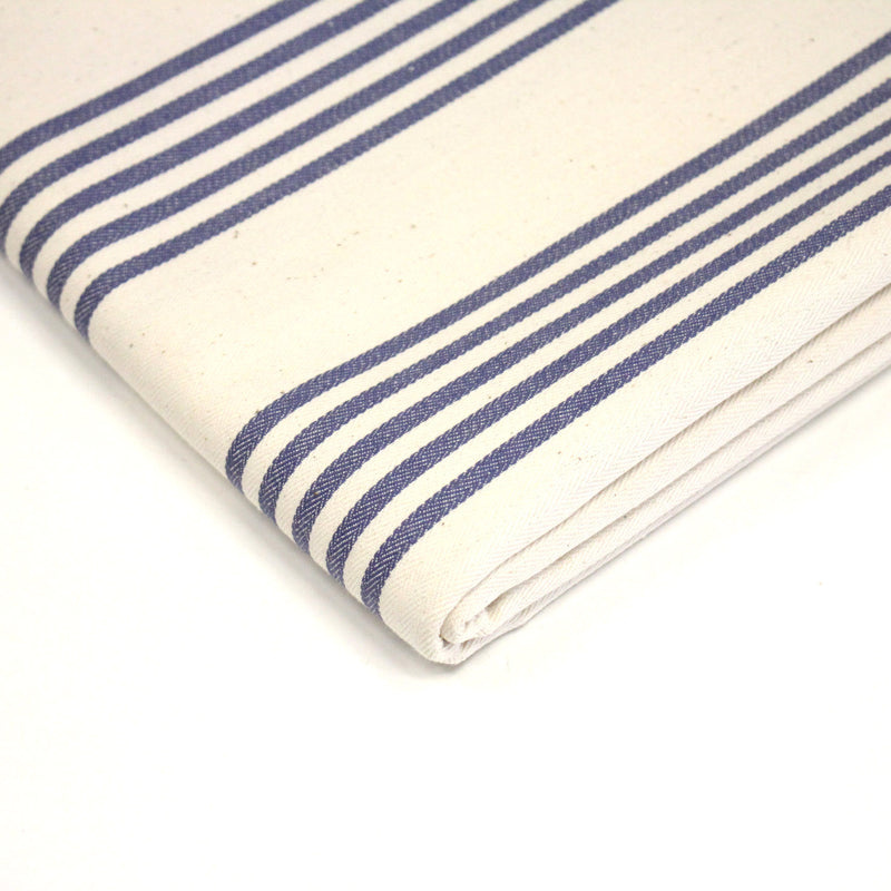 Tissu toile à matelas de coton LE TOUQUET écru aux rayures : bleu, rouge, noir, gris, sable - tissuspipi.com