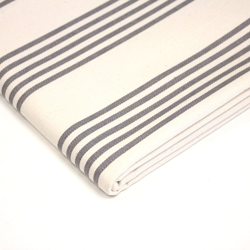 Tissu toile à matelas de coton LE TOUQUET écru aux rayures : bleu, rouge, noir, gris, sable - tissuspipi.com