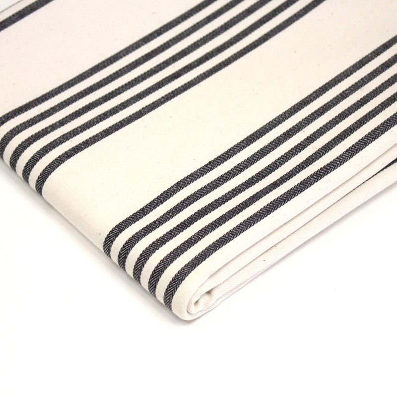 Tissu toile à matelas de coton LE TOUQUET écru aux rayures : bleu, rouge, noir, gris, sable - tissuspipi.com