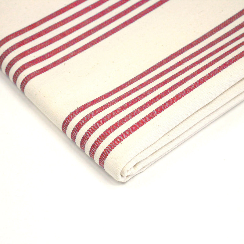 Tissu toile à matelas de coton LE TOUQUET écru aux rayures : bleu, rouge, noir, gris, sable - tissuspipi.com