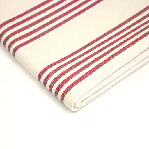 Tissu toile à matelas de coton LE TOUQUET écru aux rayures : bleu, rouge, noir, gris, sable - tissuspipi.com
