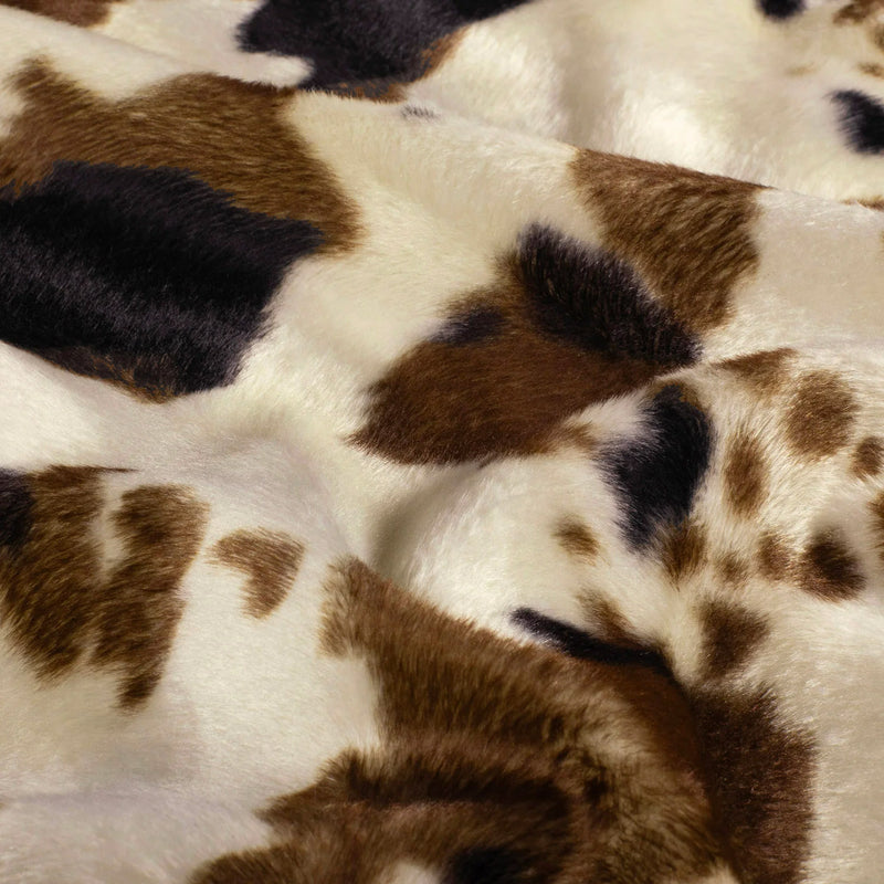Tissu Velours imprimé motif VACHE : noir & écru ou marron & écru - tissuspipi.com