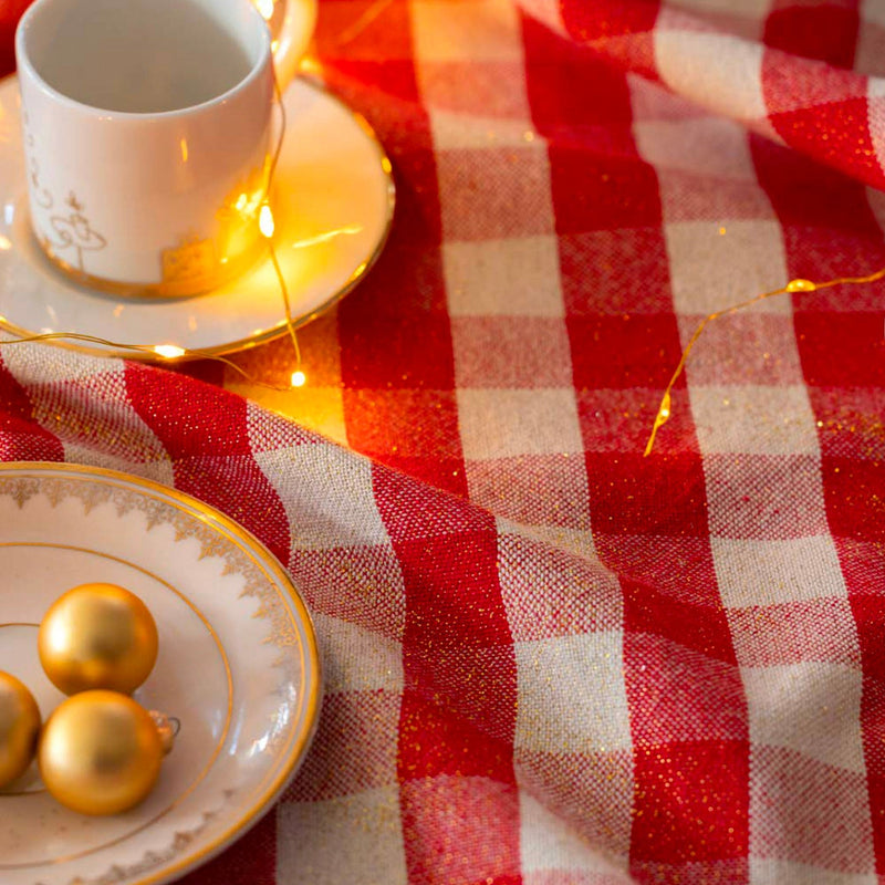 Tissu coton VICHY LUREX grands carreaux 25mm : rouge doré ou kaki doré ! - tissuspipi.com