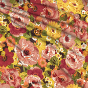 Tissu gabardine coton imprimée fleuri Vintage jaune, rouge, rose - OEKO-TEX STANDARD 100 - tissuspipi.com