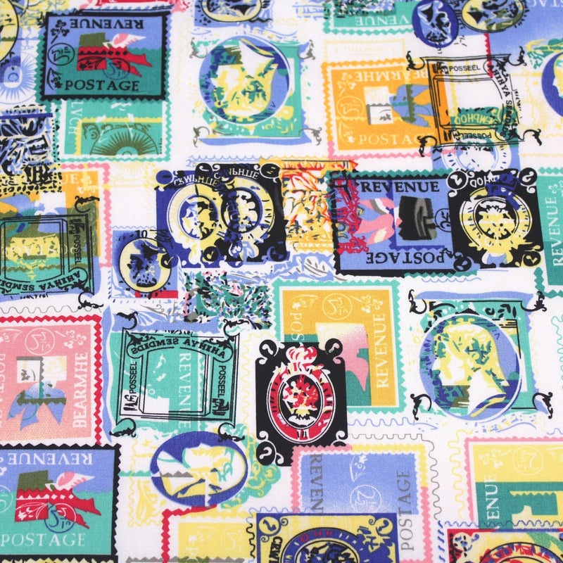 Tissu popeline coton Timbres britanniques multicolores - tissuspipi.com