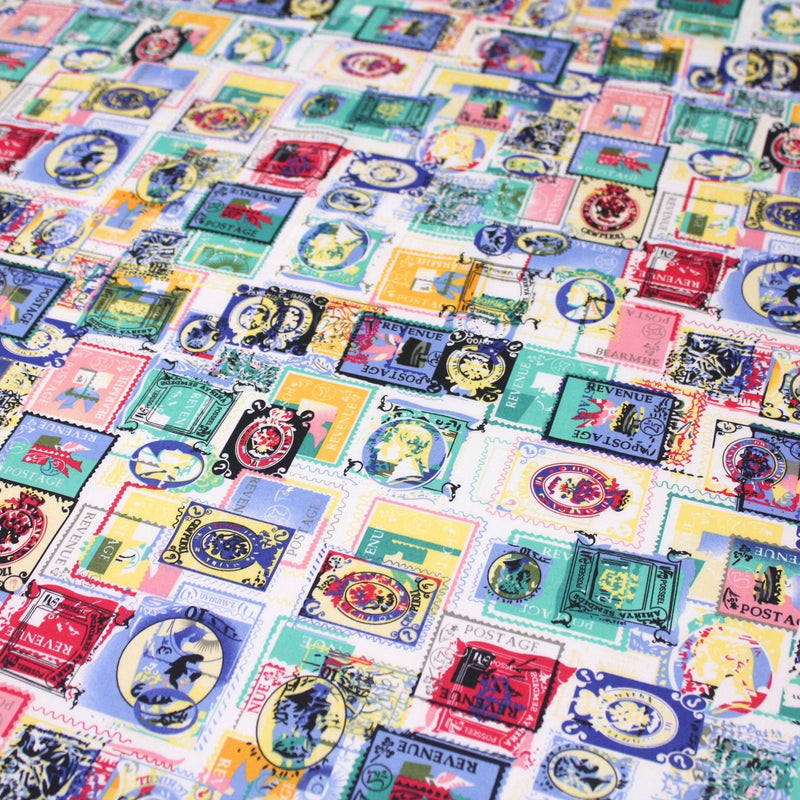 Tissu popeline coton Timbres britanniques multicolores - tissuspipi.com