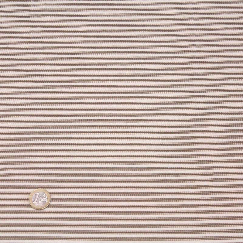 Tissu toile à matelas coton DOUARNENEZ – Rayures marron sur fond écru - tissuspipi.com